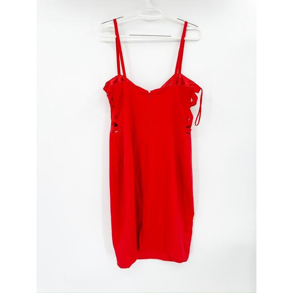 Theia Red Side Panel Sleeveless Sweetheart Sheath Dress Size 14 - Picture 6 of 7